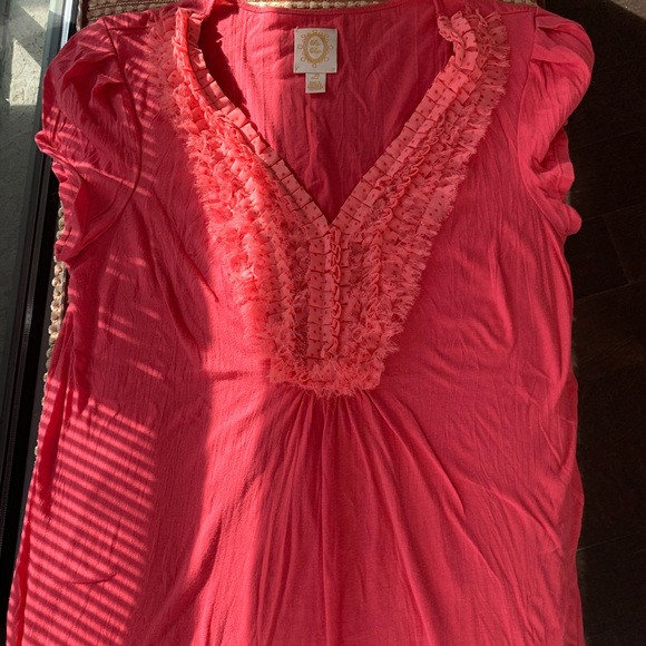 Anthropologie Tops - Cute pink too with ruffled neckline.